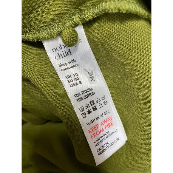 Nobody's Child Women's Green V-neck Short Puff Sleeve Midi A-Line Dress Size 8 - Picture 5 of 5